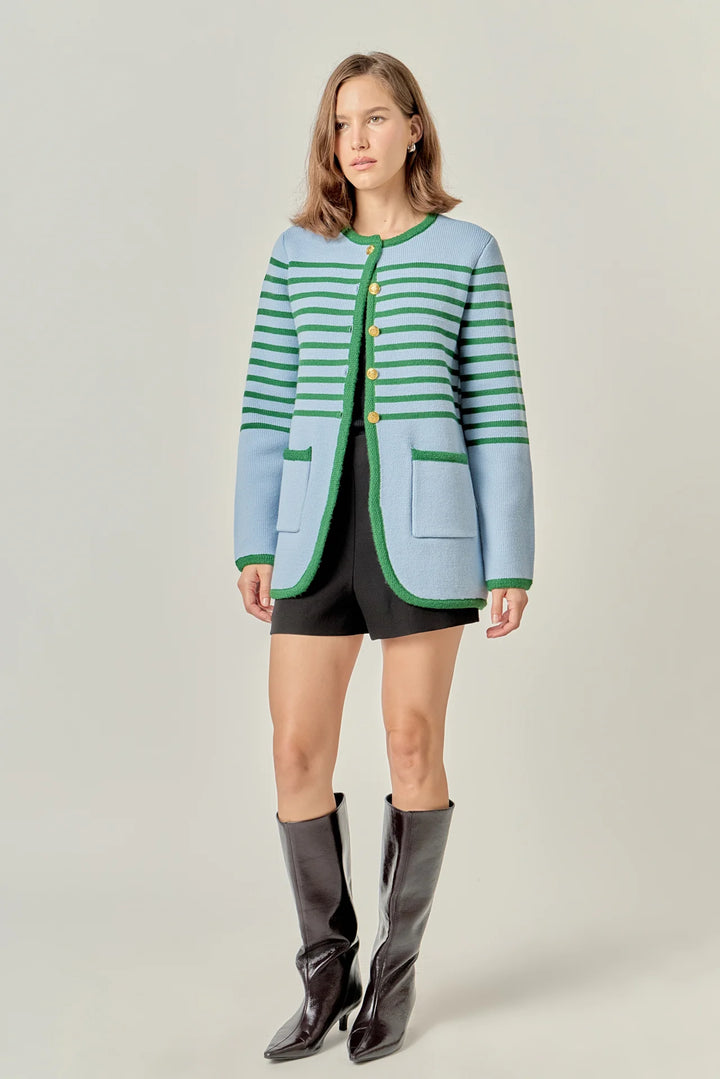 Striped Cardigan (Ice Blue/Green)