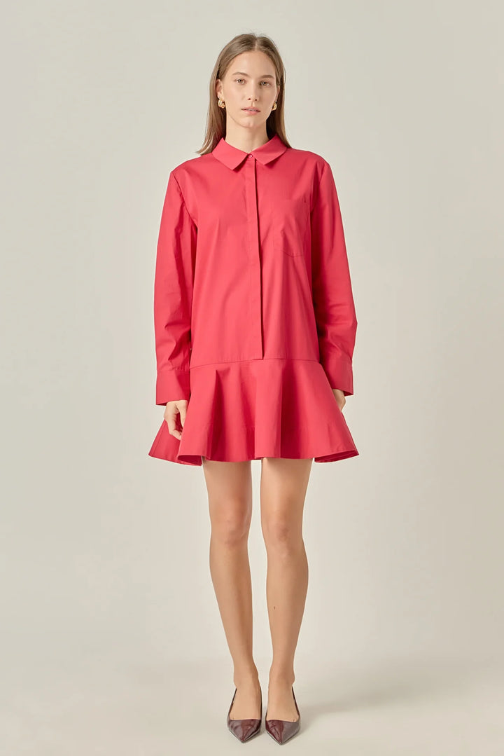 Collared Flare Skirt Dress (Burgundy)