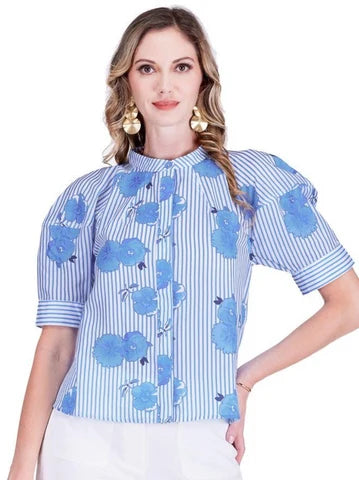 Lantern Sleeve Shirt (Bluebell Stripe)