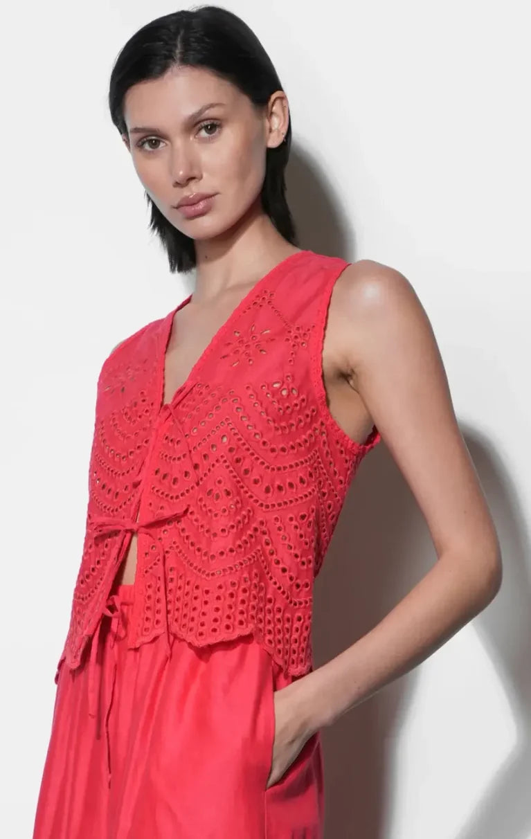 Effie Linen Blend Embroidered Vest Top (Red)