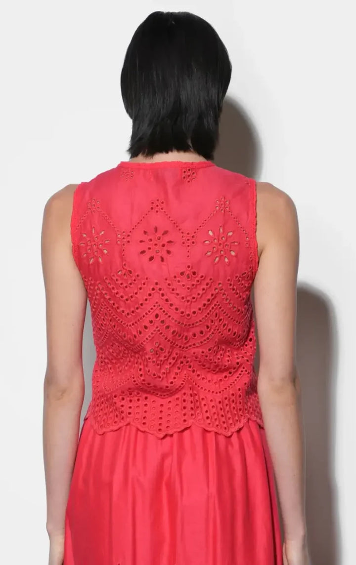 Effie Linen Blend Embroidered Vest Top (Red)