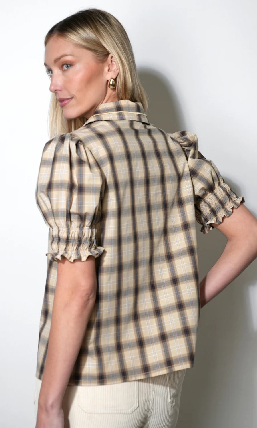 Betty Sailor Collar Plaid Top (Sand Combo)