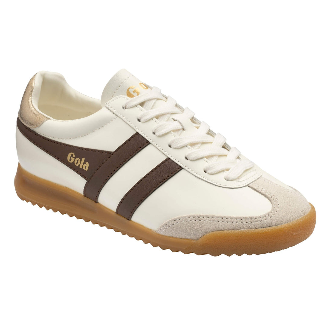 Torpedo Leather Sneakers (Off White/Dark Brown/Gold)