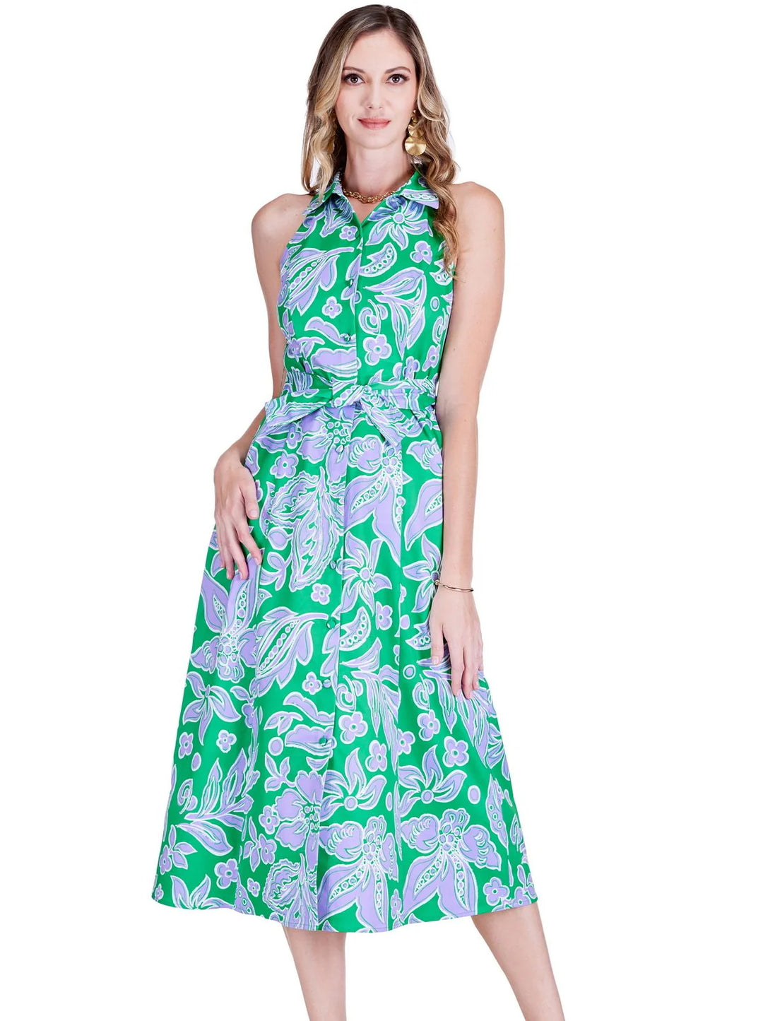 Fitted Halter Dress (Green Petal)