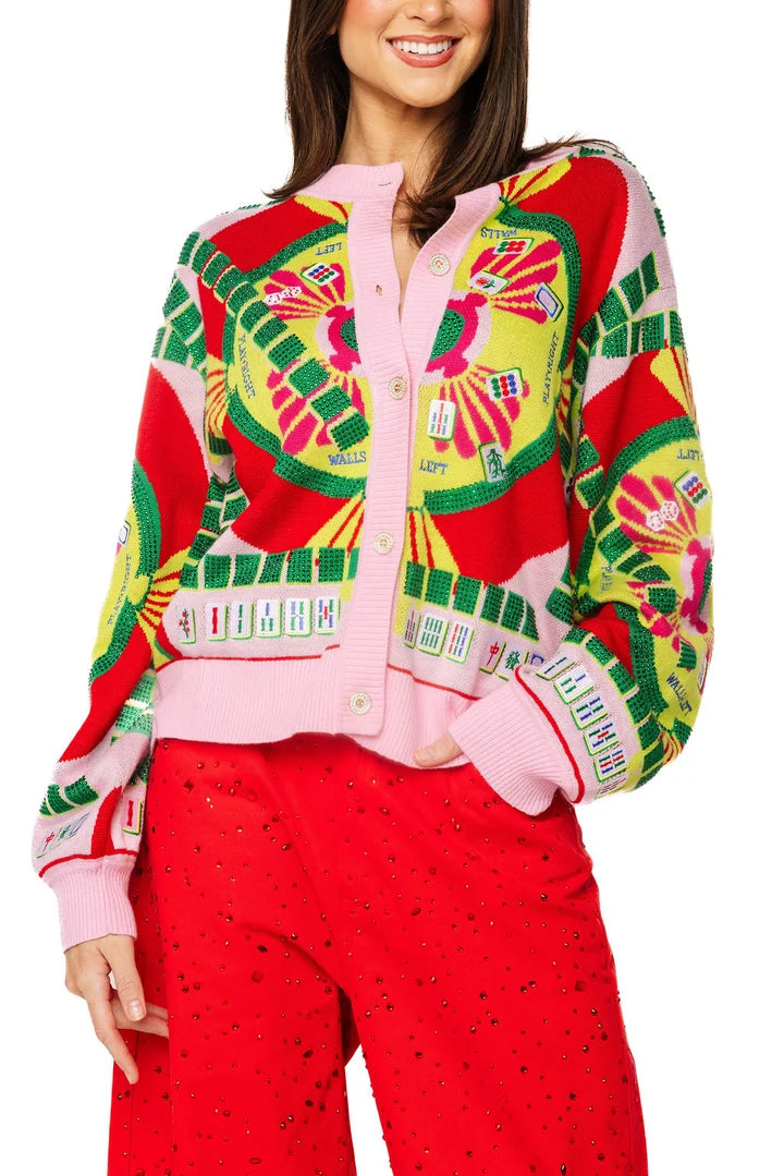Mahjong Button Up Cardigan (Light Pink Multi)