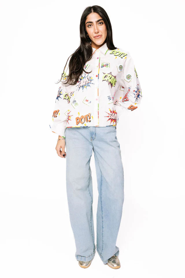 Mahjong Icon Rainbow Collar Top (White)