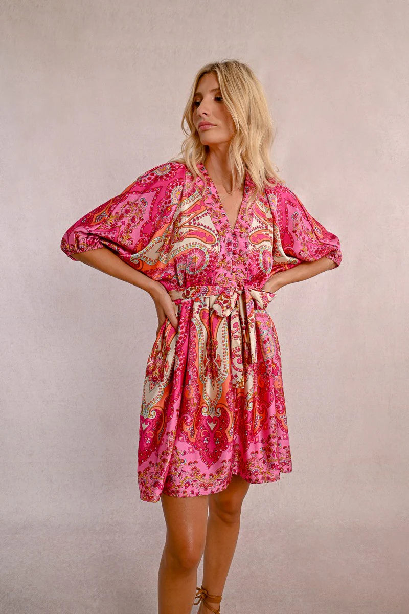 Short Printed Dress (Pink Daphne)