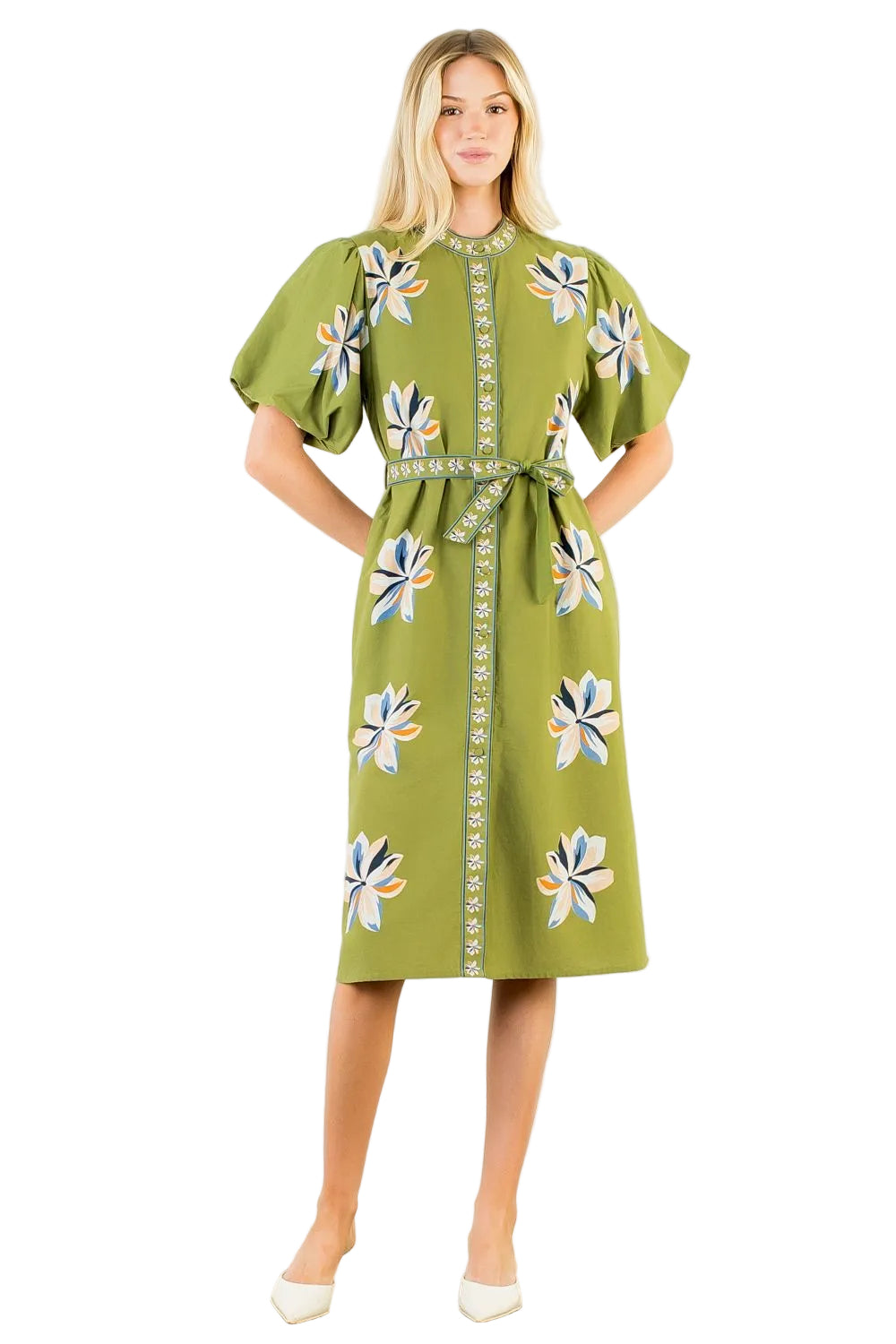 Fall Floral Dress (Green)