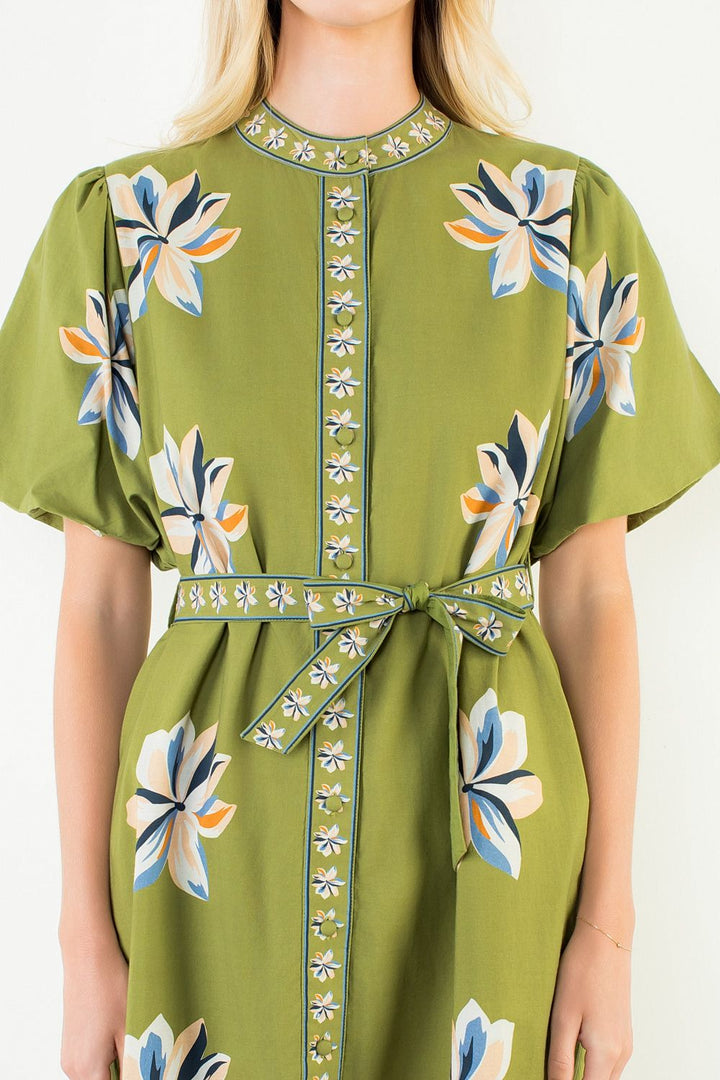 Fall Floral Dress (Green)