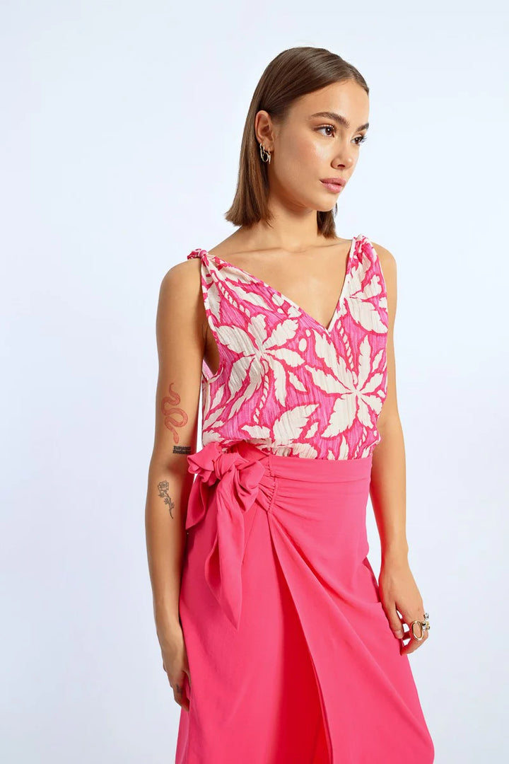 Tie Shoulder Tank Top (Pink Caracol)